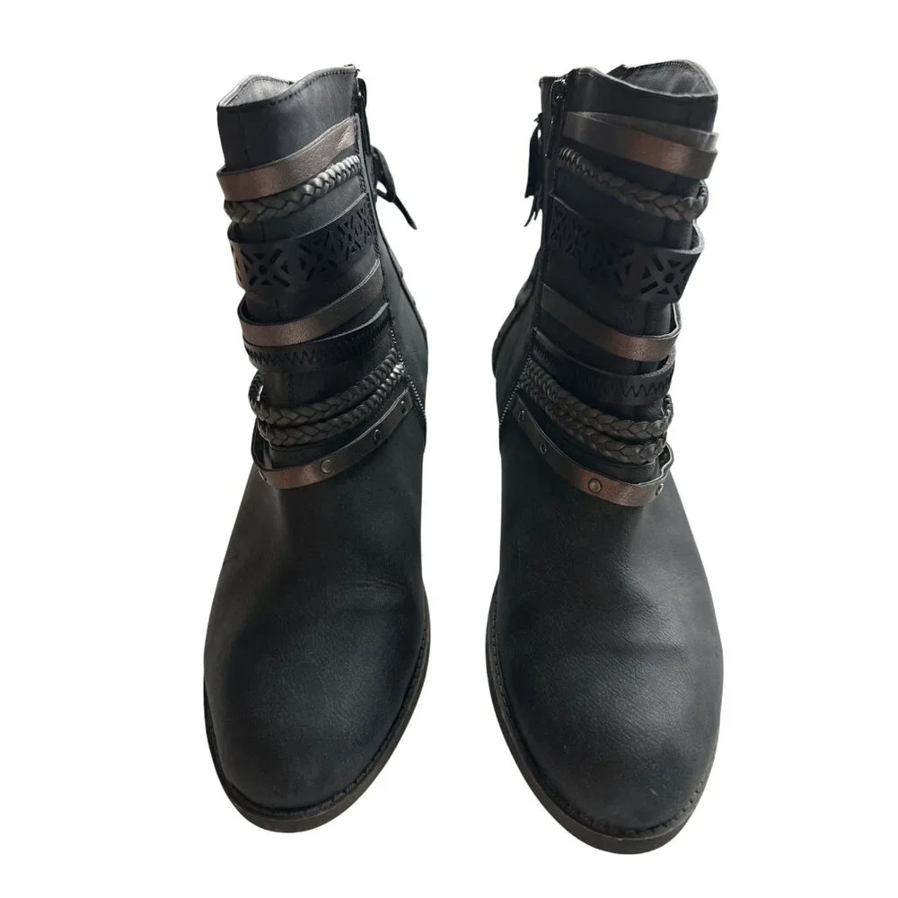 Jellypop Black Ankle Boots Dorothy Heeled Braided & Studded Straps Western 11